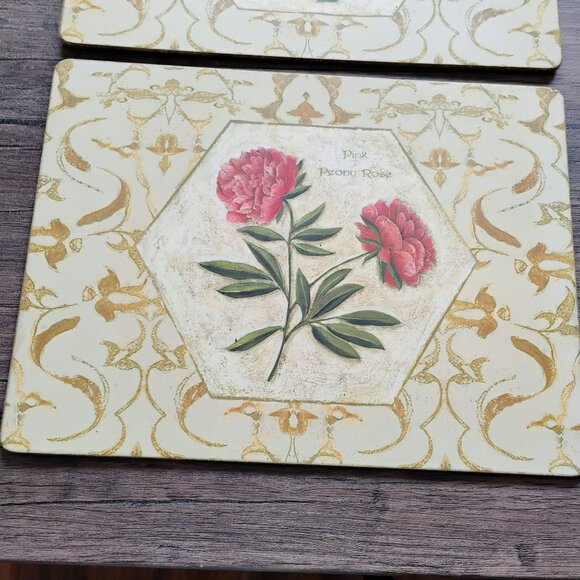 Set of 2 Pimpernel Floral Placemats, Cork Back England, Tulip Peony Rose Flowers - Picture 6 of 7